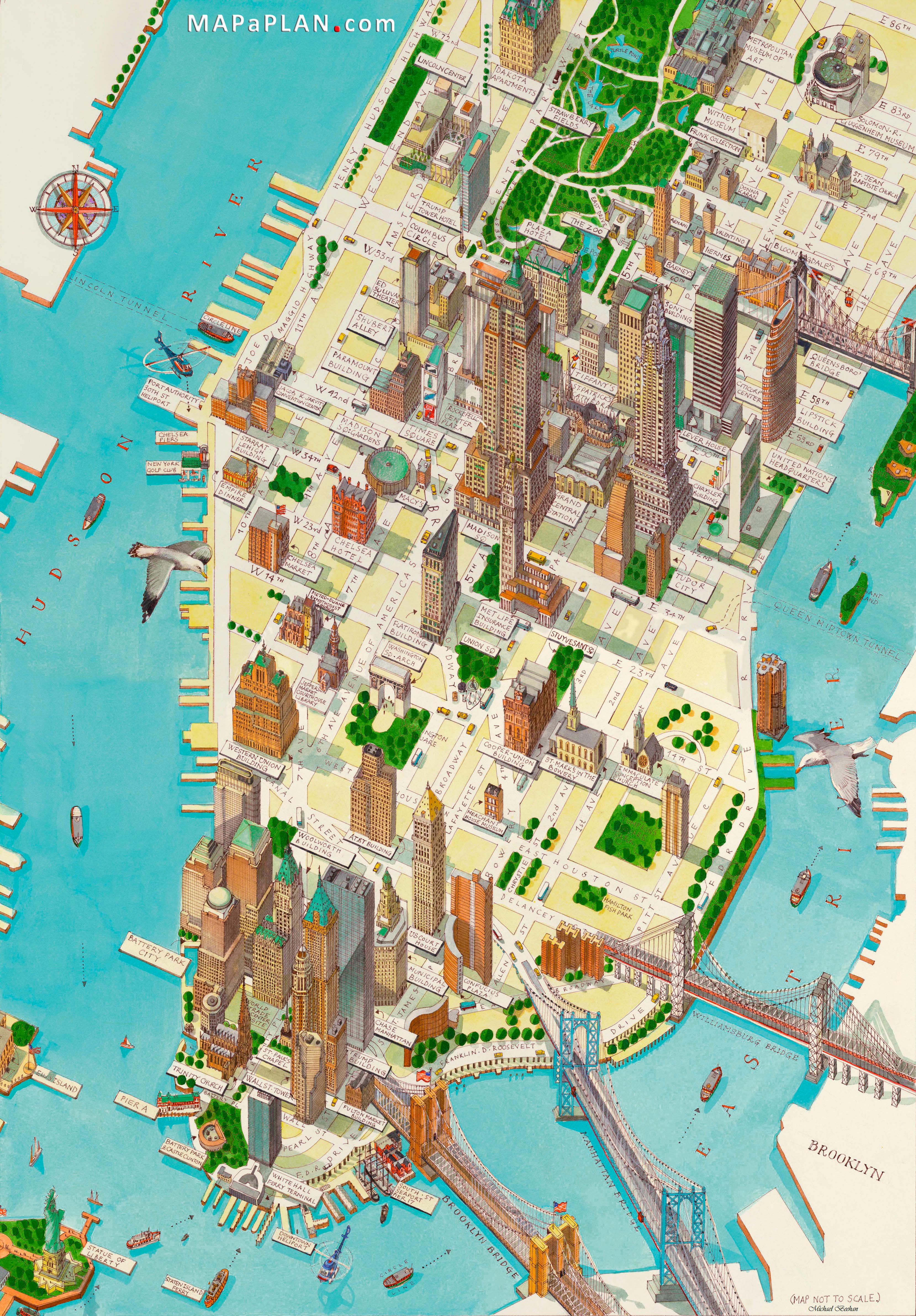 Manhattan historical map with bridges - New York map