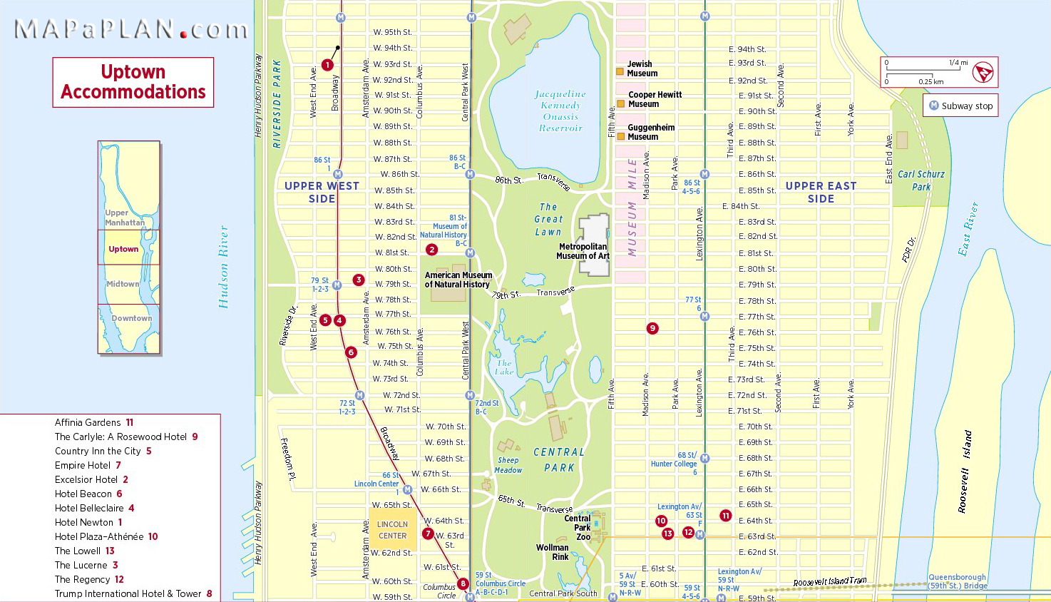 Uptown Manhattan Hotel Accommodations New York Map