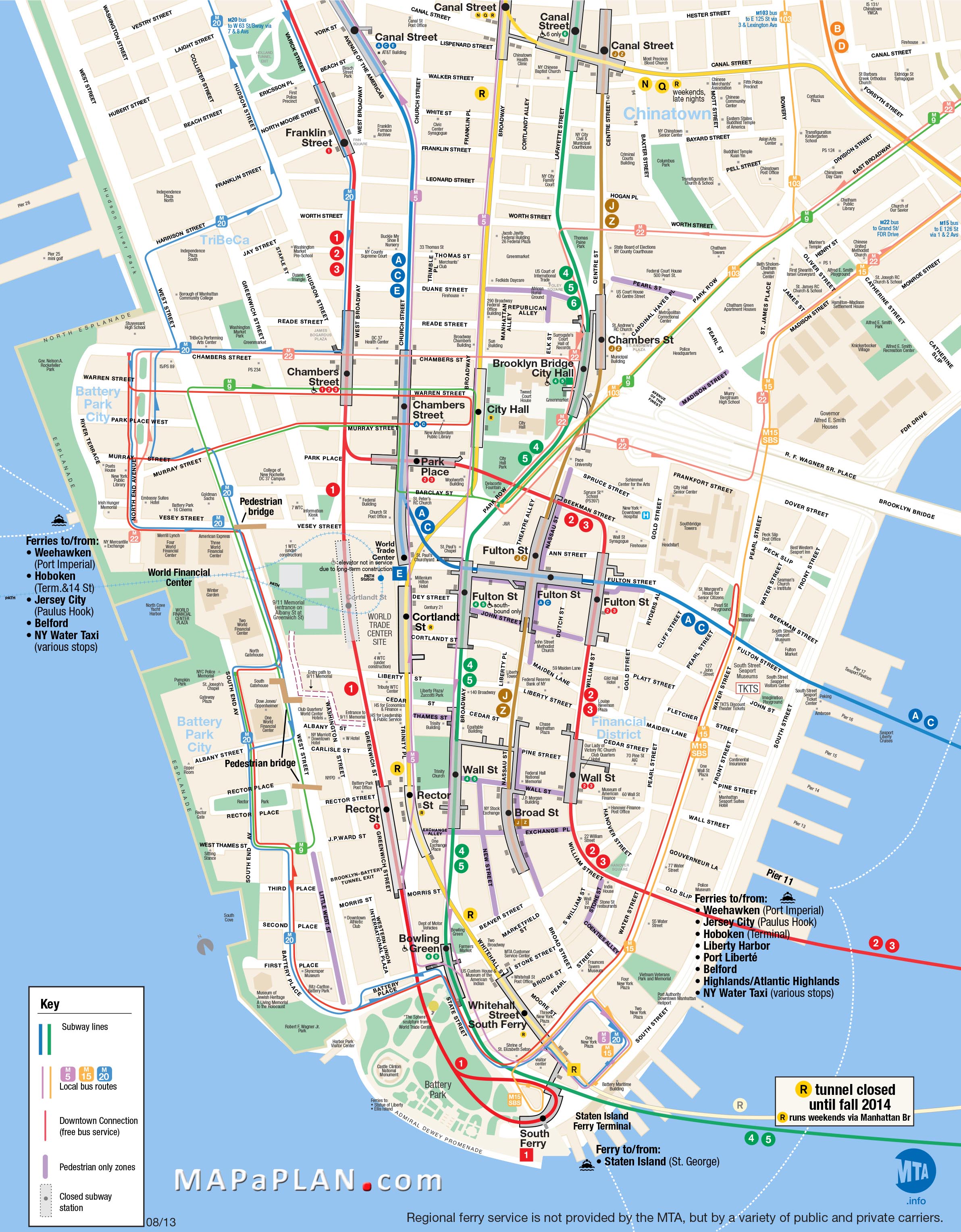 Lower Manhattan Key Bus Map New York Map