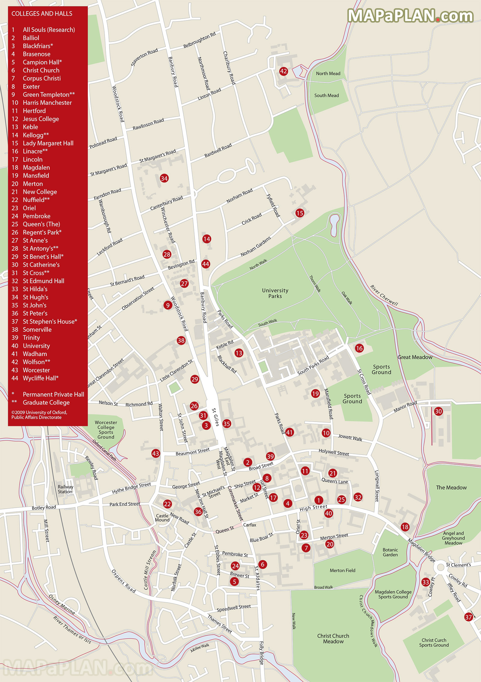 Map of Oxford University England UK buildings colleges Keble halls sciance area location visitor guide Oxford top tourist attractions map