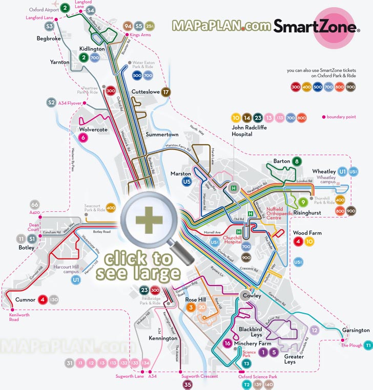 SmartZone area public transport bus network transit system diagram Oxford top tourist attractions map