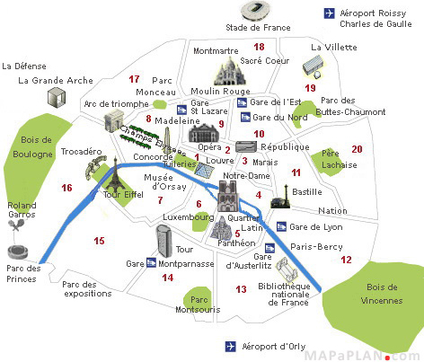 Paris top tourist attractions map Visitor points of interest