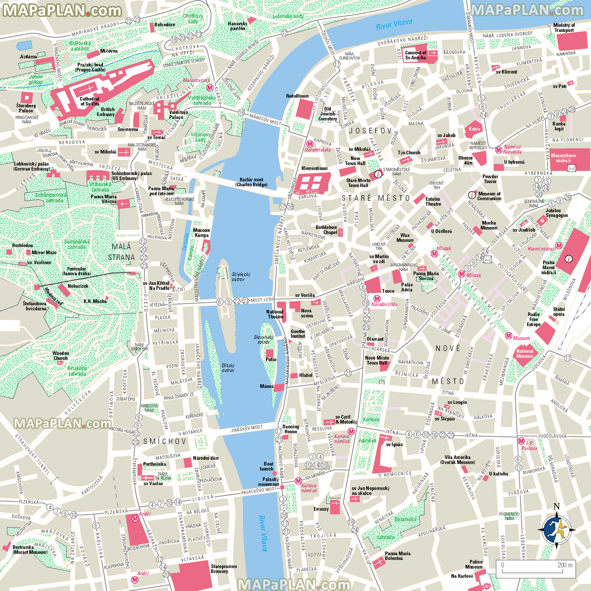 city center map of must go sites mala strana dancing house mucha museum brewery Prague top tourist attractions map