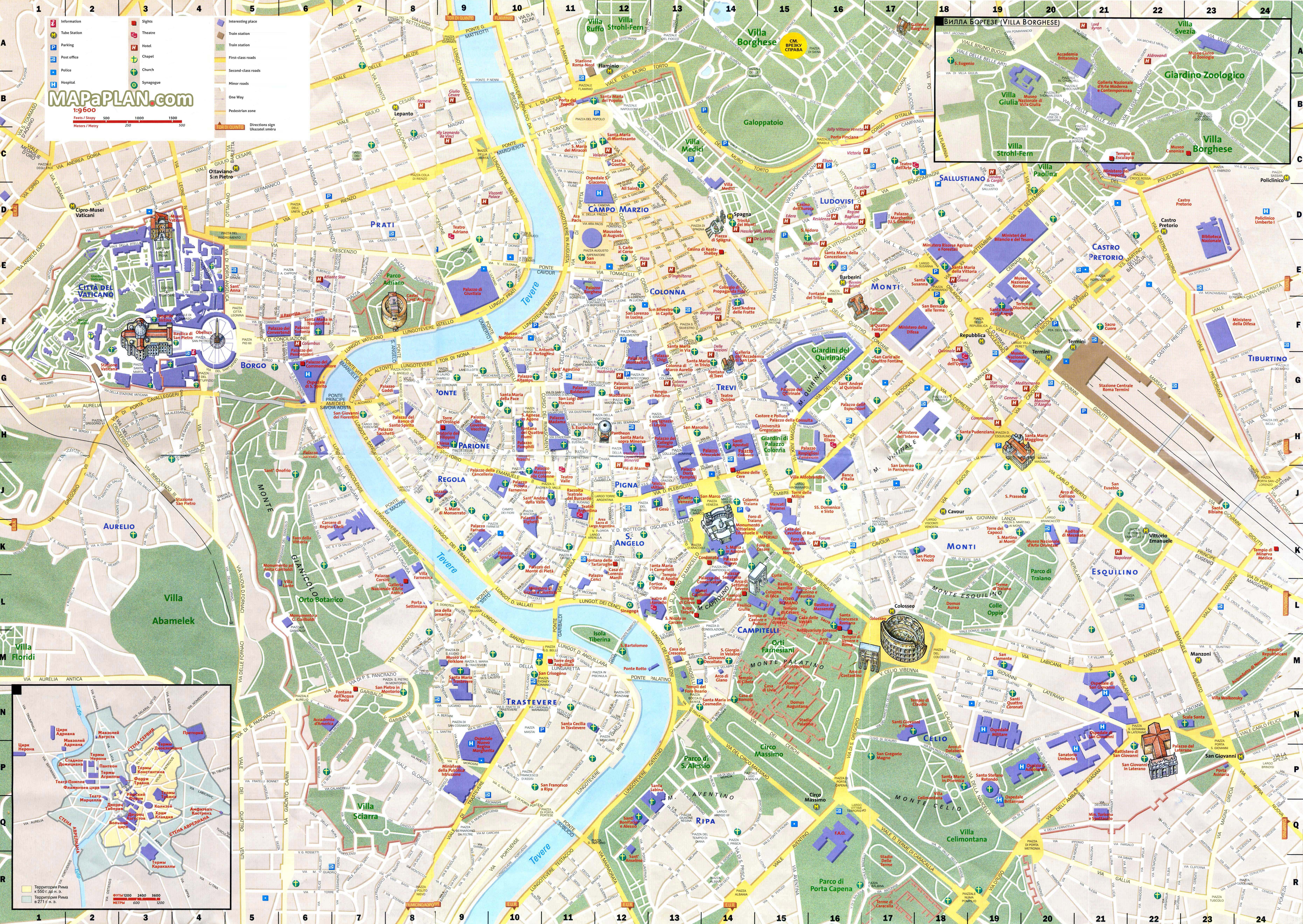 Must see points of interest detailed street guide Rome top tourist attractions map