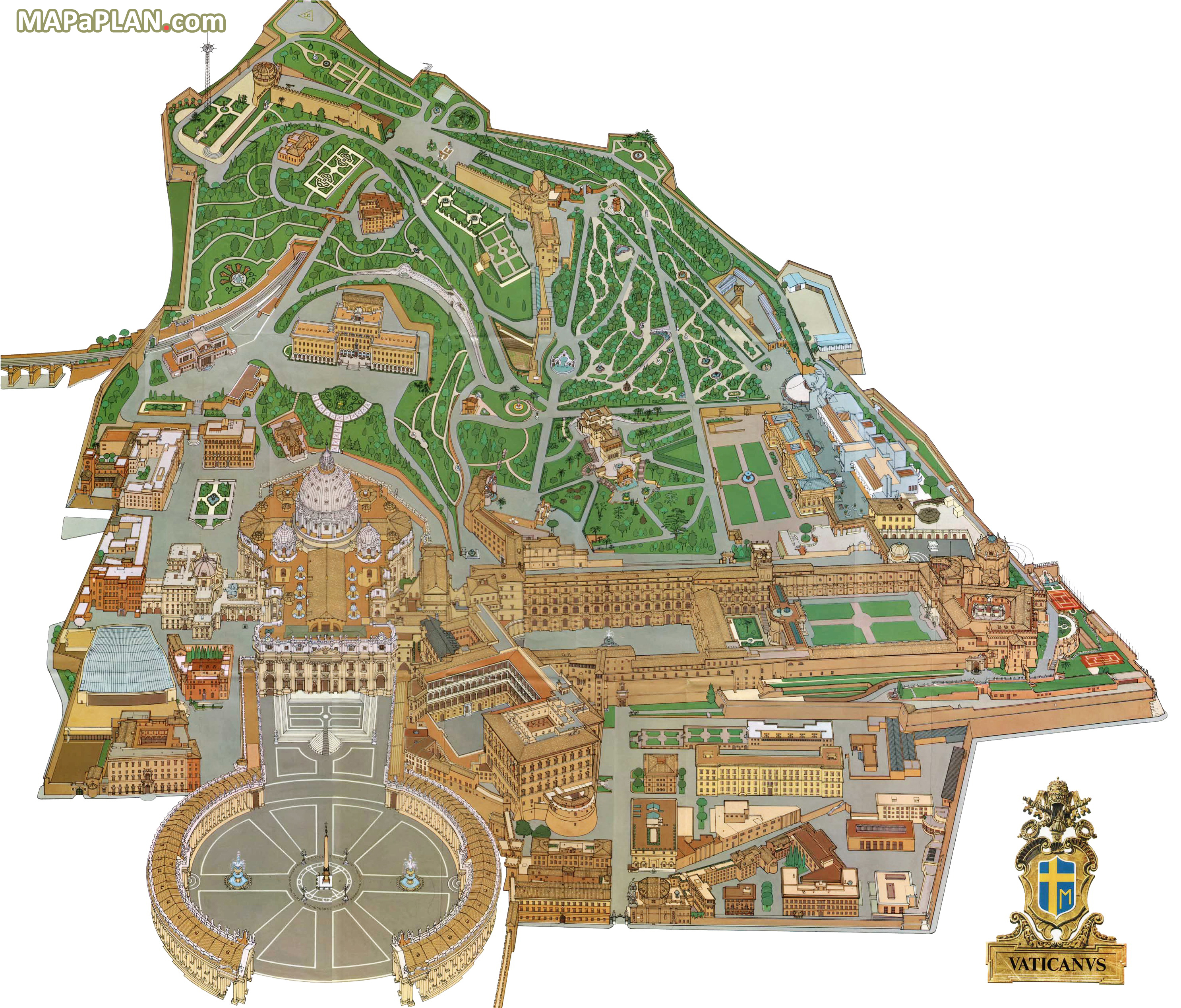 Rome map - Vatican City bird's eye (aerial,3d) main buildings view