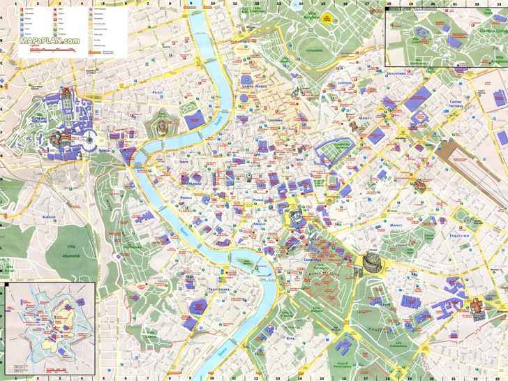 Must see points of interest detailed street guide Rome top tourist attractions map