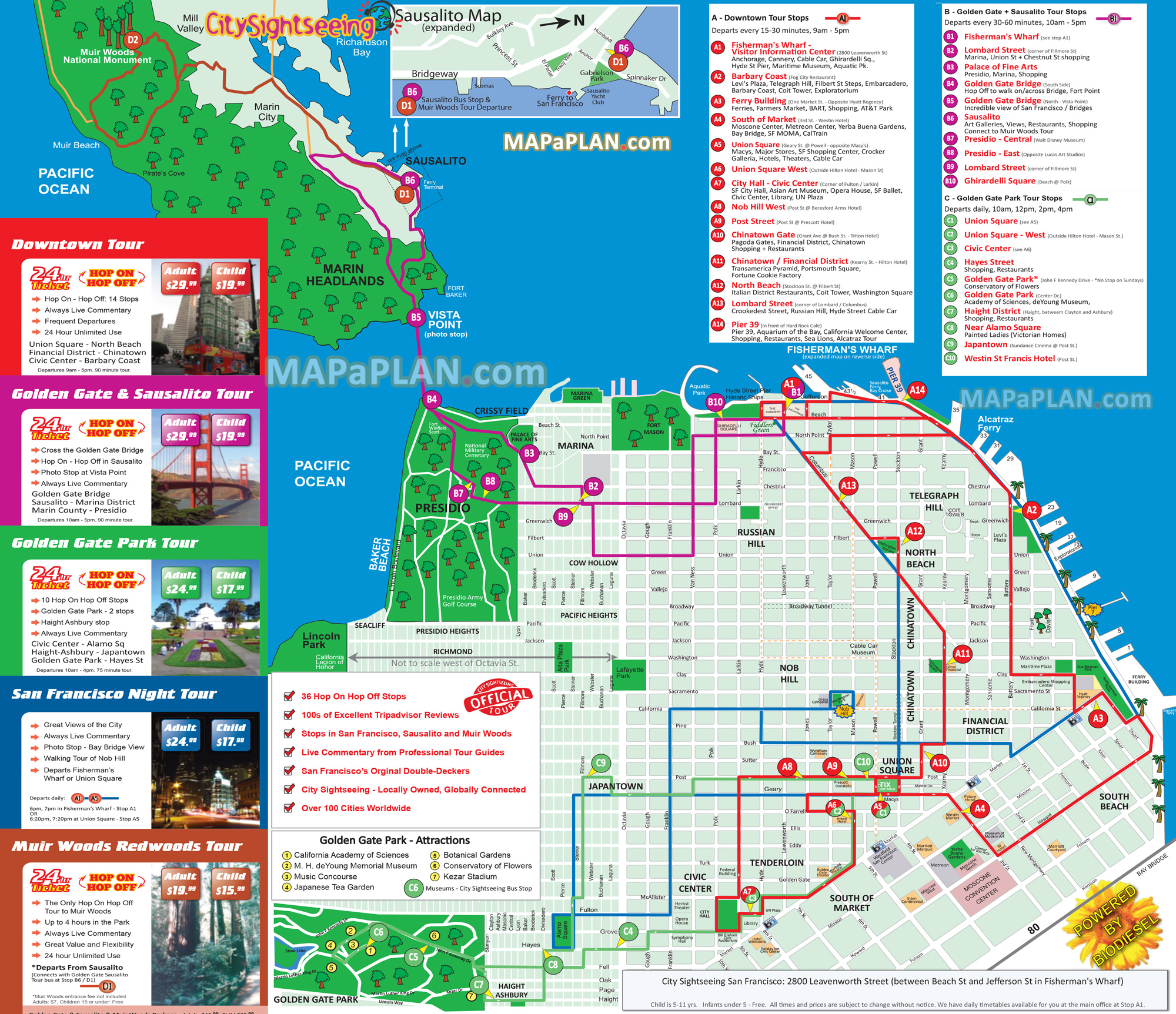 San Francisco Map City Sightseeing Hop On Hop Off Double Decker