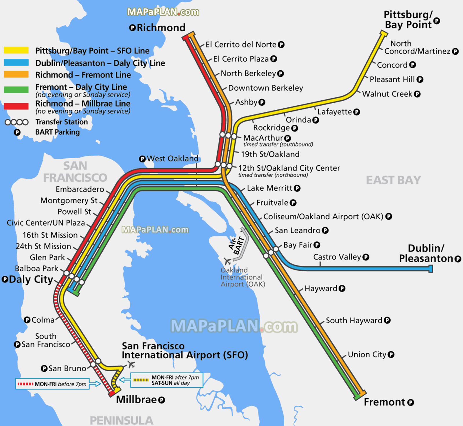 bart system official public transport train lines network diagram airport terminal richmond San Francisco top tourist attractions map