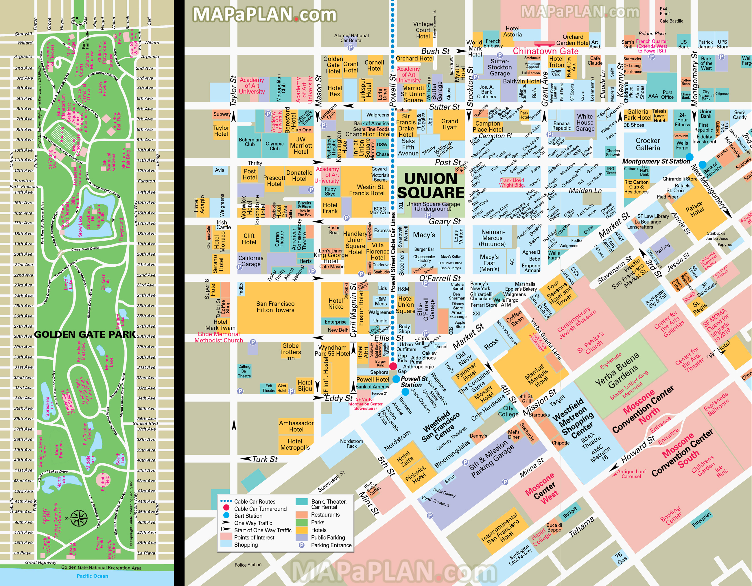 golden gate park must do sights union square market street shopping moscone center San Francisco top tourist attractions map