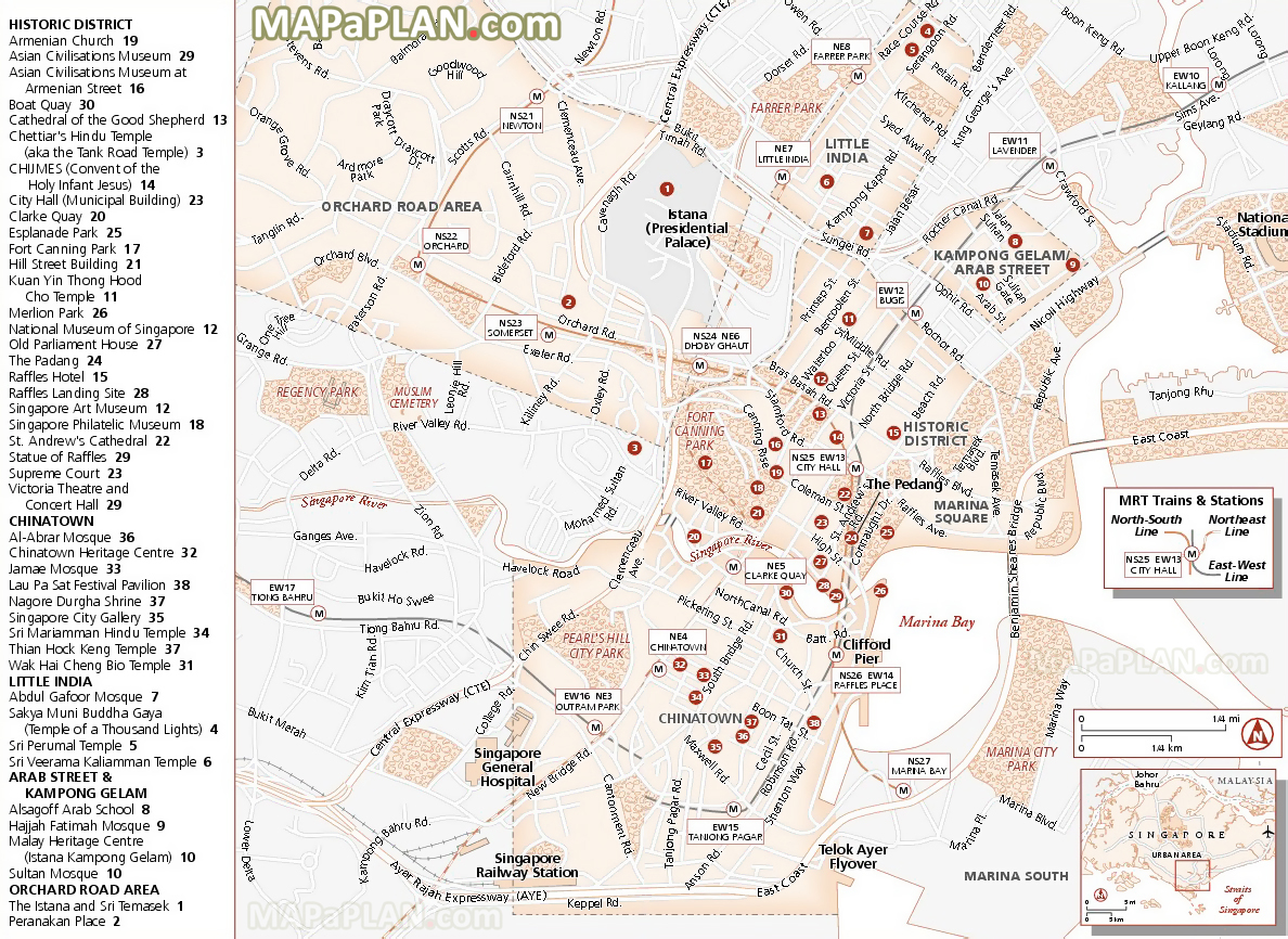 Urban neighborhood Singapore River major points of interest Singapore top tourist attractions map