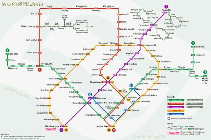 Official transit system stations map MRT LRT SMRT CCL NEL Changi Airport Shuttle Circle Downtown North South West East Singapore top tourist attractions map