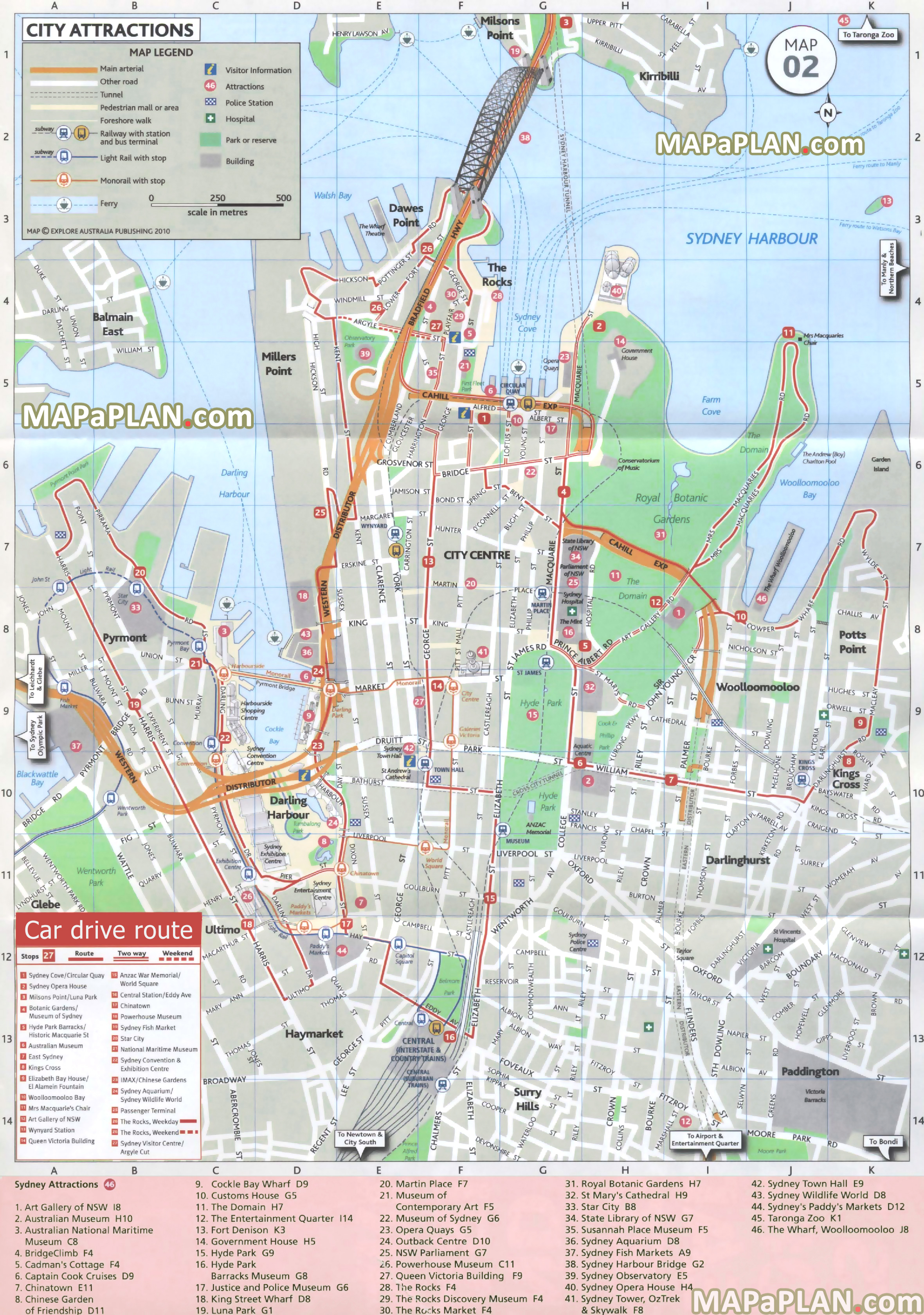 Sydney map - Free car driving directions route to explore most famous