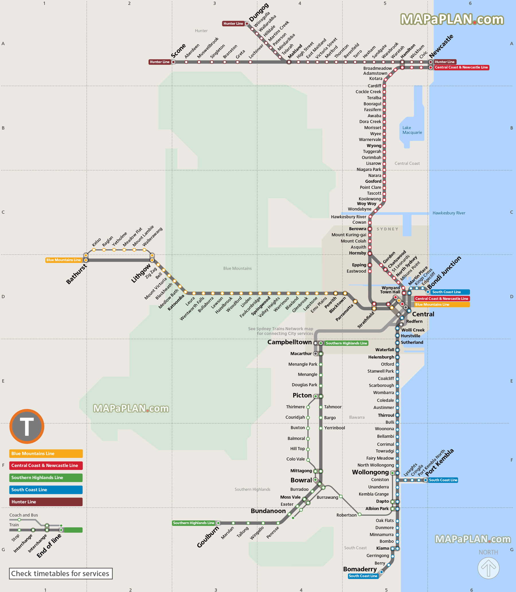 intercity trains network south coast central coast newcastle blue mountains southern highlands hunter Sydney top tourist attractions map