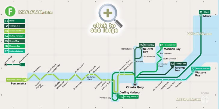 ferry routes interchanges stops circular quay darling harbour taronga zoo eastern suburbs Sydney top tourist attractions map