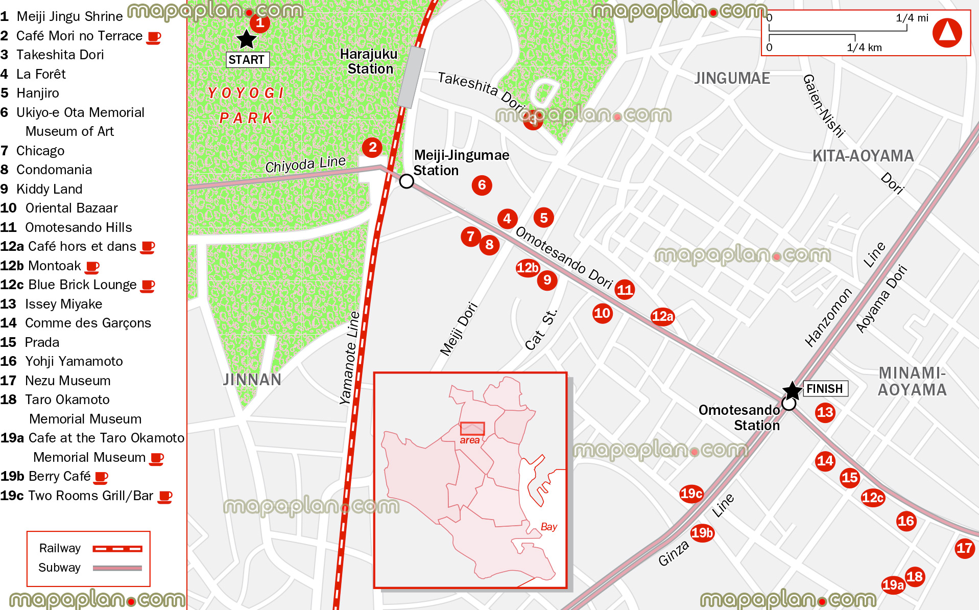 harajuku train station aoyama landmarks finder urban walking trail meiji jingu shrine takeshita dori street oriental bazaar omotesando hills nezu museum taro okamoto memorial omotesando stationss Tokyo top tourist attractions map