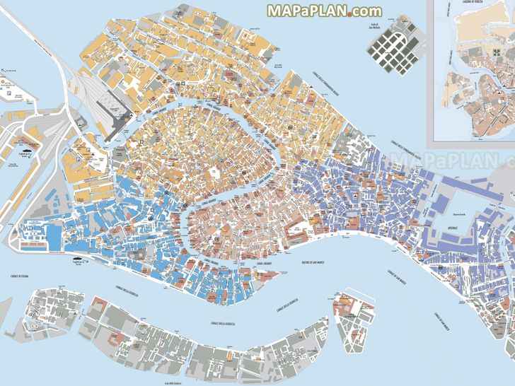 Must see places to visit detailed street districts travel plan Venice top tourist attractions map