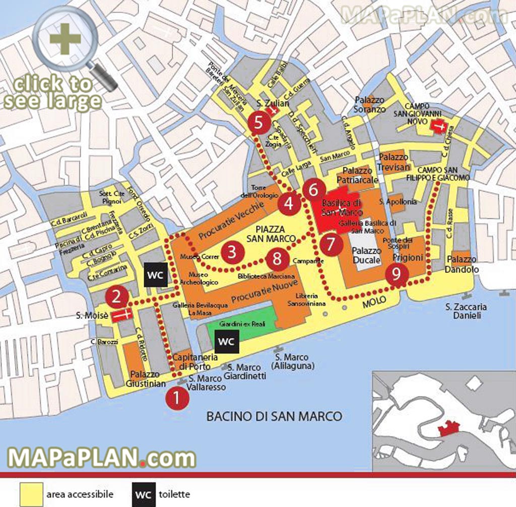 Marciana area St Marks Square Piazza San Marco Palazzo Ducale Venice top tourist attractions map