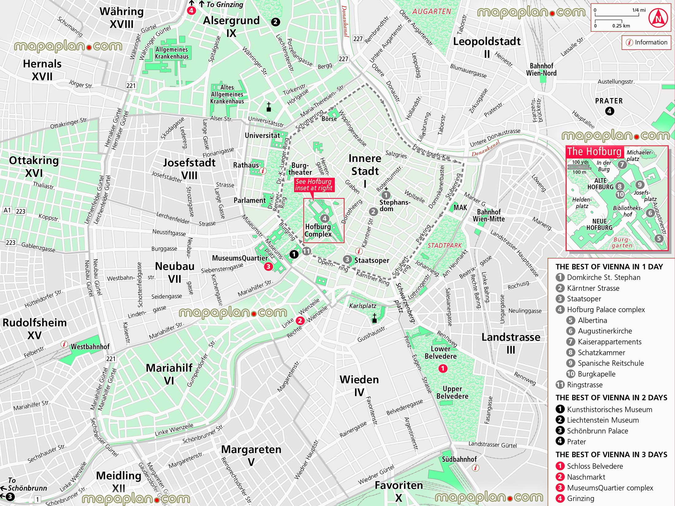 best Vienna 1 2 3 day trip planner travel locations visit must see attractions neighborhood district areass Vienna Top tourist attractions map