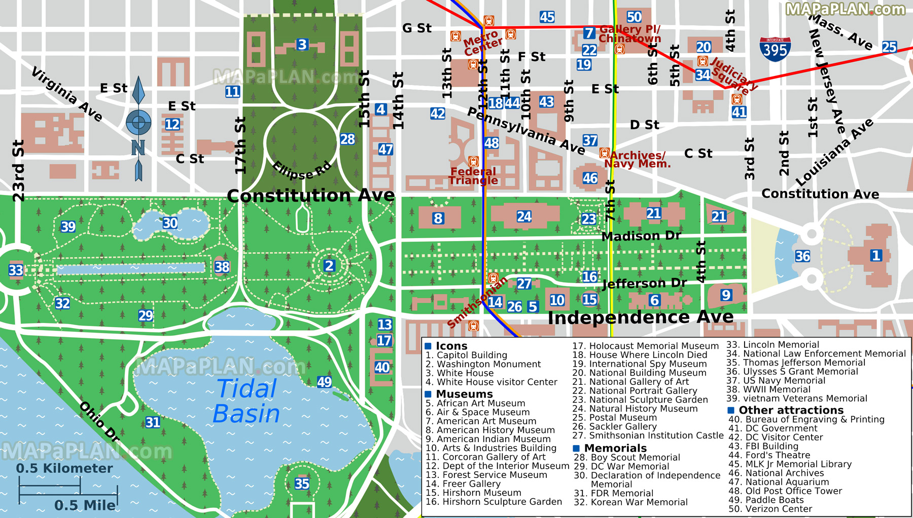 Washington Dc Map List Of Must Do Hotspots Such As National Mall
