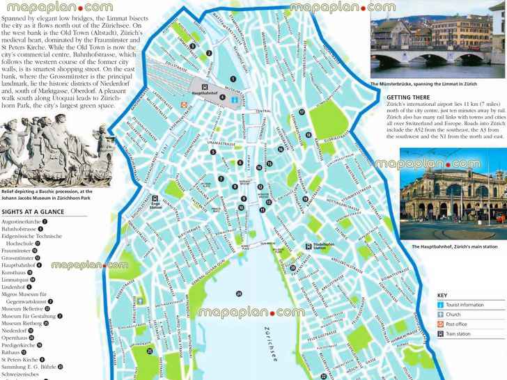 Zurich city centre free travel guide top 10 must see sights best destinationss Zurich Top tourist attractions map