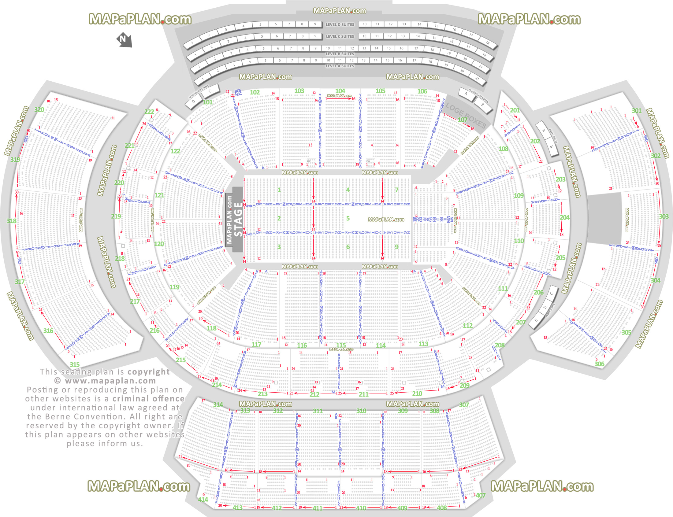 detailed seat row numbers end stage full concert sections floor plan arena lower upper level layout Atlanta Philips Arena seating chart