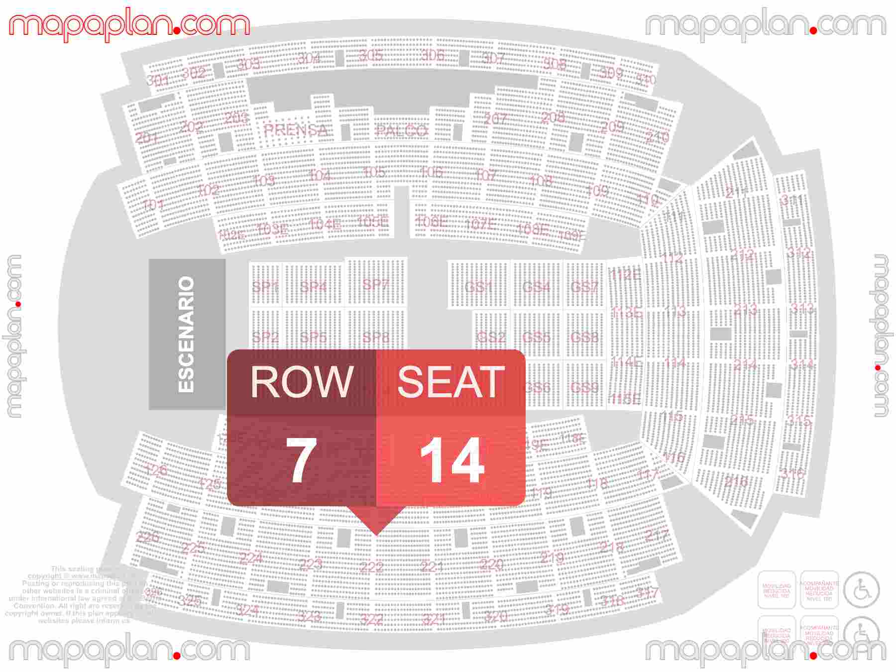 Barcelona Palau Sant Jordi seating map Concert (Conciertos mapa de asientos) detailed seat numbers and row numbering map with interactive map plan layout