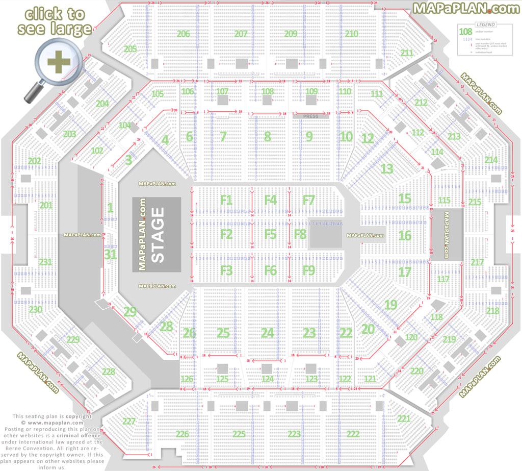 Detailed seat numbers concert chart with rows sections layout Barclays Center Brooklyn seating chart