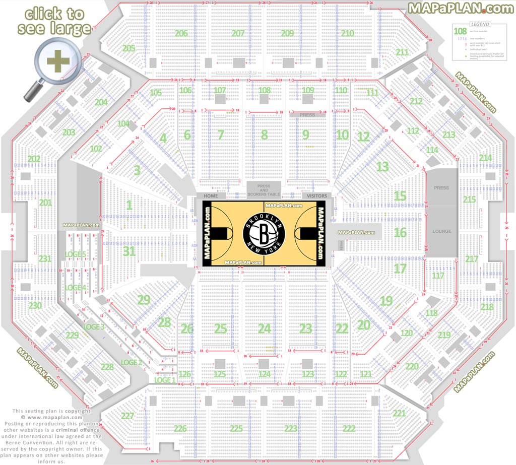 Brooklyn Nets New York seat numbers detailed chart with rows sections court plan Barclays Center Brooklyn seating chart