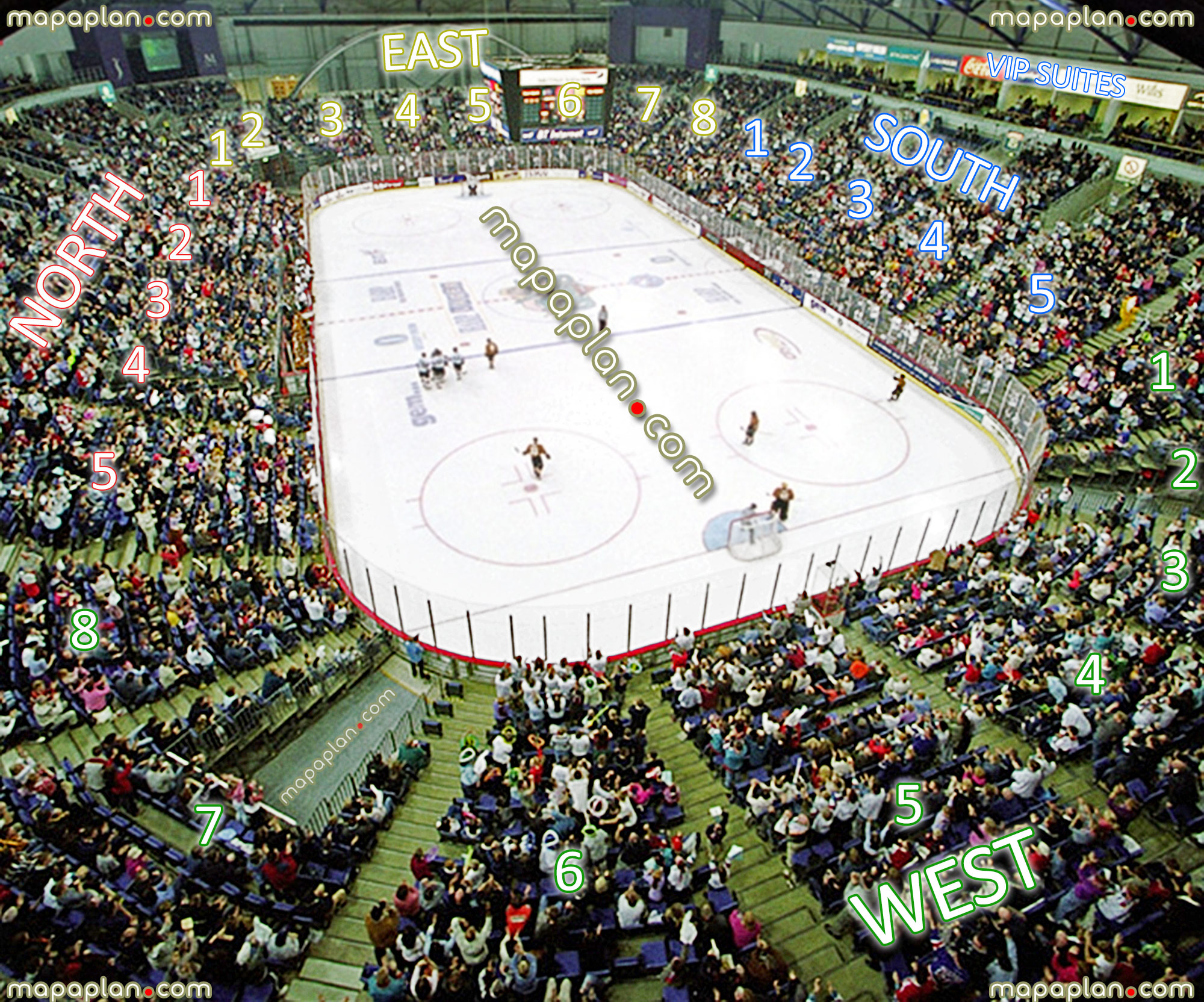 view west 6 section belfast giants club elite ice hockey league eihl game photo panorama layout north south west east blocks vip premium suites boxes Belfast Odyssey SSE Arena seating plan