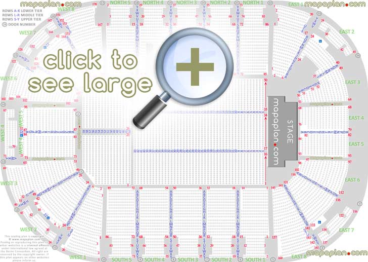 detailed seat row numbers end stage concert sections floor map north south west east lower middle upper tier layout Belfast Odyssey SSE Arena seating plan