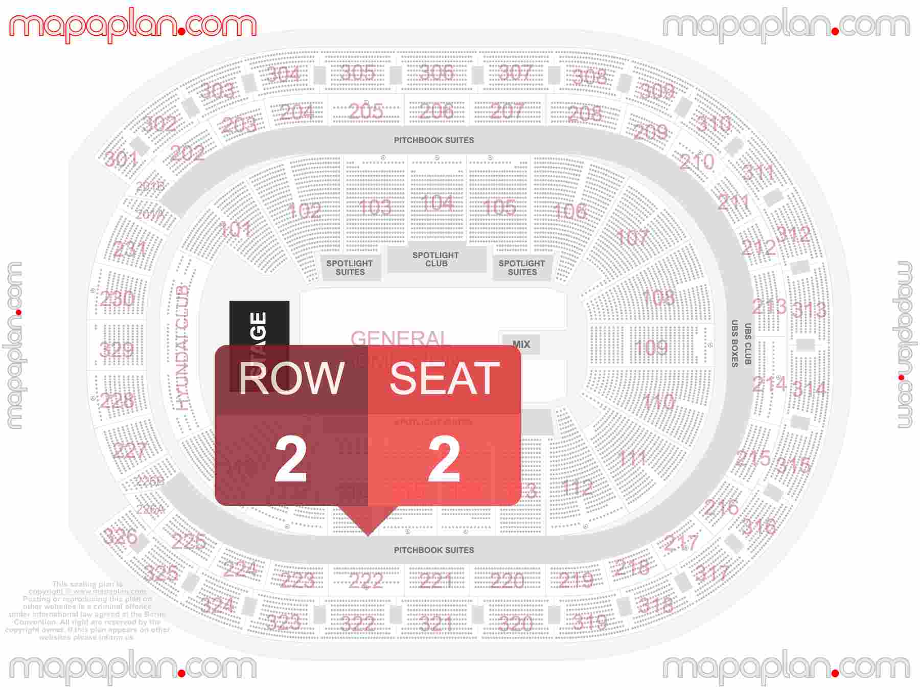 Belmont Park Elmont UBS Arena seating chart Concert with floor general admission standing interactive seating checker map plan showing seat numbers per row - Ticket prices sections review diagram