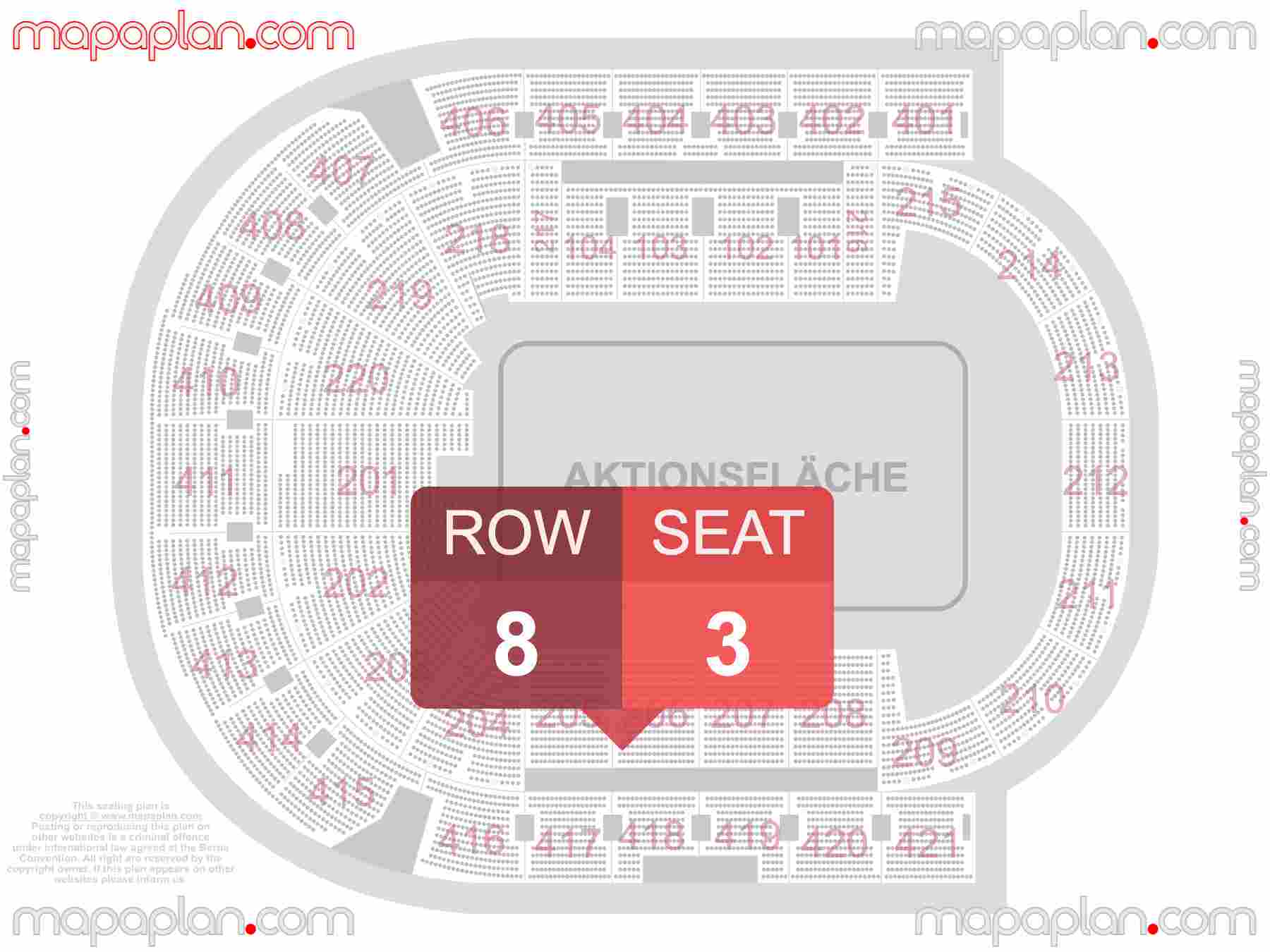 Berlin Uber Arena seating plan Night of the Jumps 360 in the round show interactive seating checker map map showing seat numbers per row - Ticket prices sections review diagram