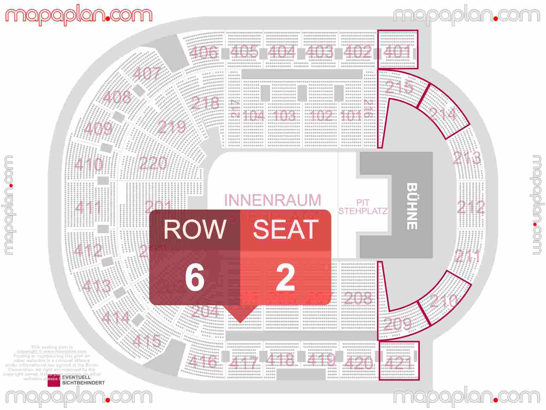 Berlin Uber Arena seating plan Concert with floor general admission PIT standing Übersichtsplan with Sitzplatznummerierung & Reihennummerierung detailed seating plan - 3d virtual seat numbers and row layout