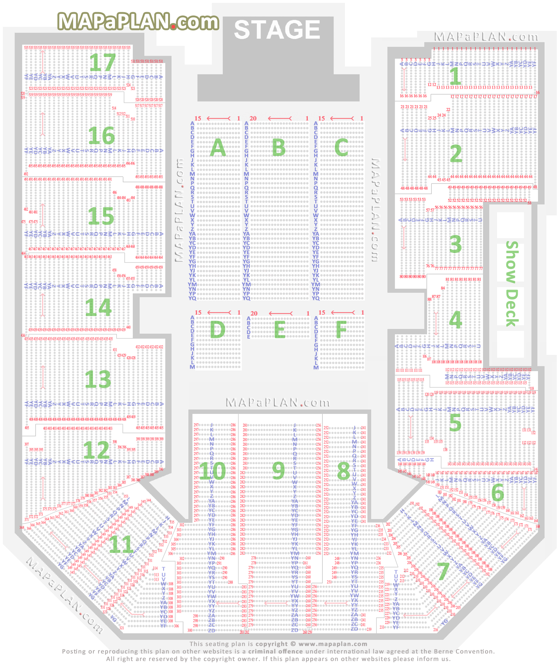 Detailed chart with individual seats rows blocks numbers Birmingham Genting NEC LG Arena seating plan