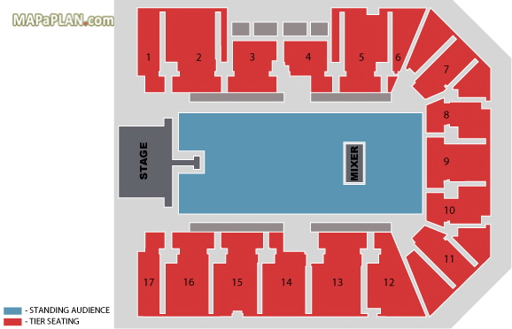 General admission unreserved floor standing inside map Birmingham Genting NEC LG Arena seating plan