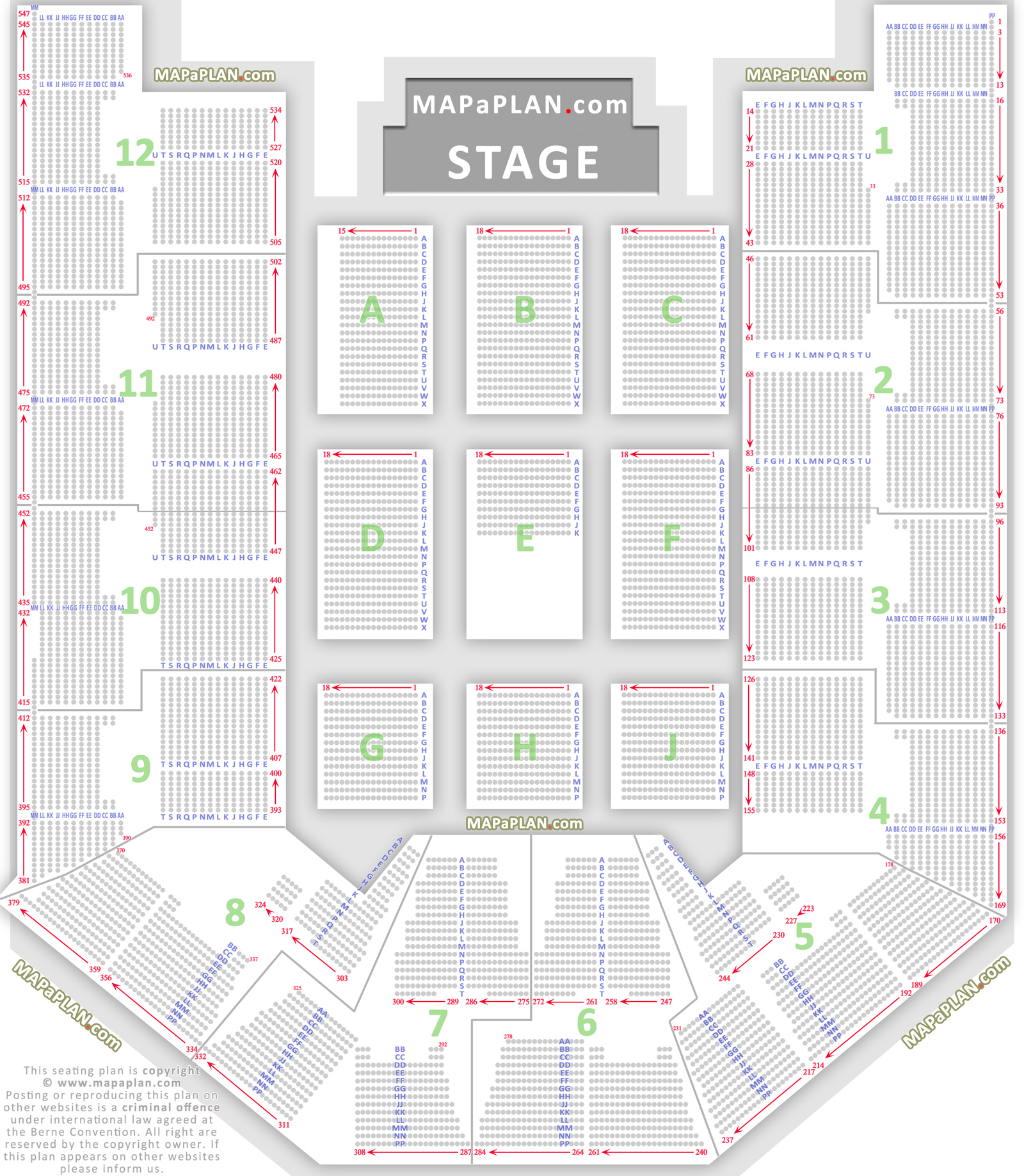 Detailed seat row numbers concert chart floor lower upper tier level block layout Birmingham Barclaycard Arena NIA National Indoor Arena seating plan