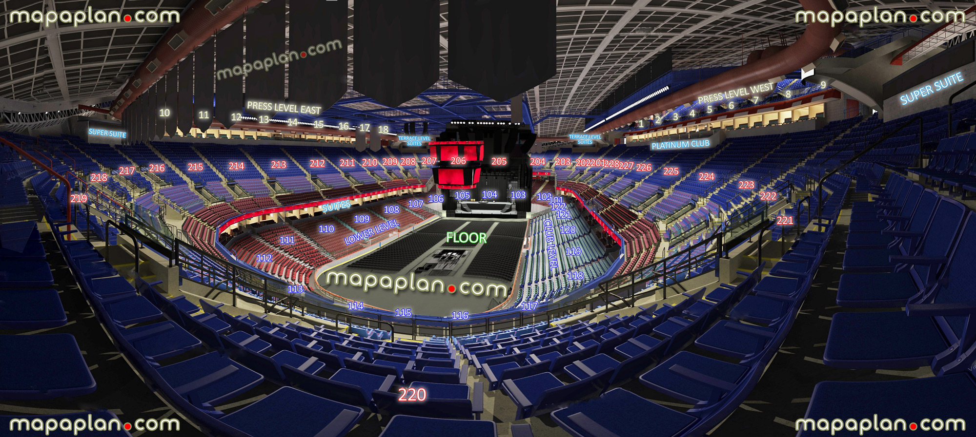 view section 220 row 18 seat 22 virtual venue 3d interactive inside stage review tour concert picture floor lower platinum club press level 300 restaurant terrace level suites loge boxes Calgary Scotiabank Saddledome seating chart