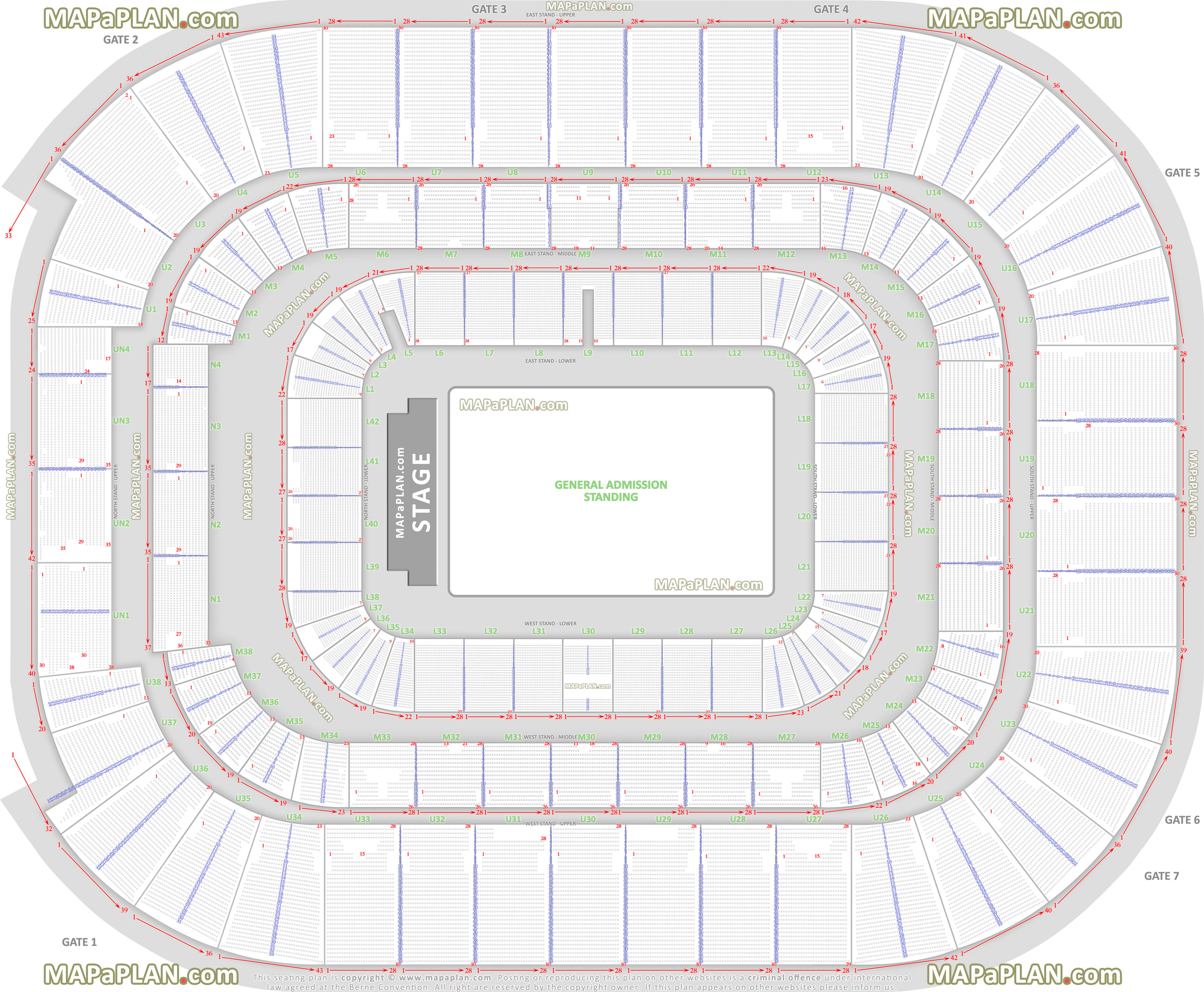 detailed seat row number concert chart general admission standing north east south west stand Cardiff Millennium Stadium seating plan