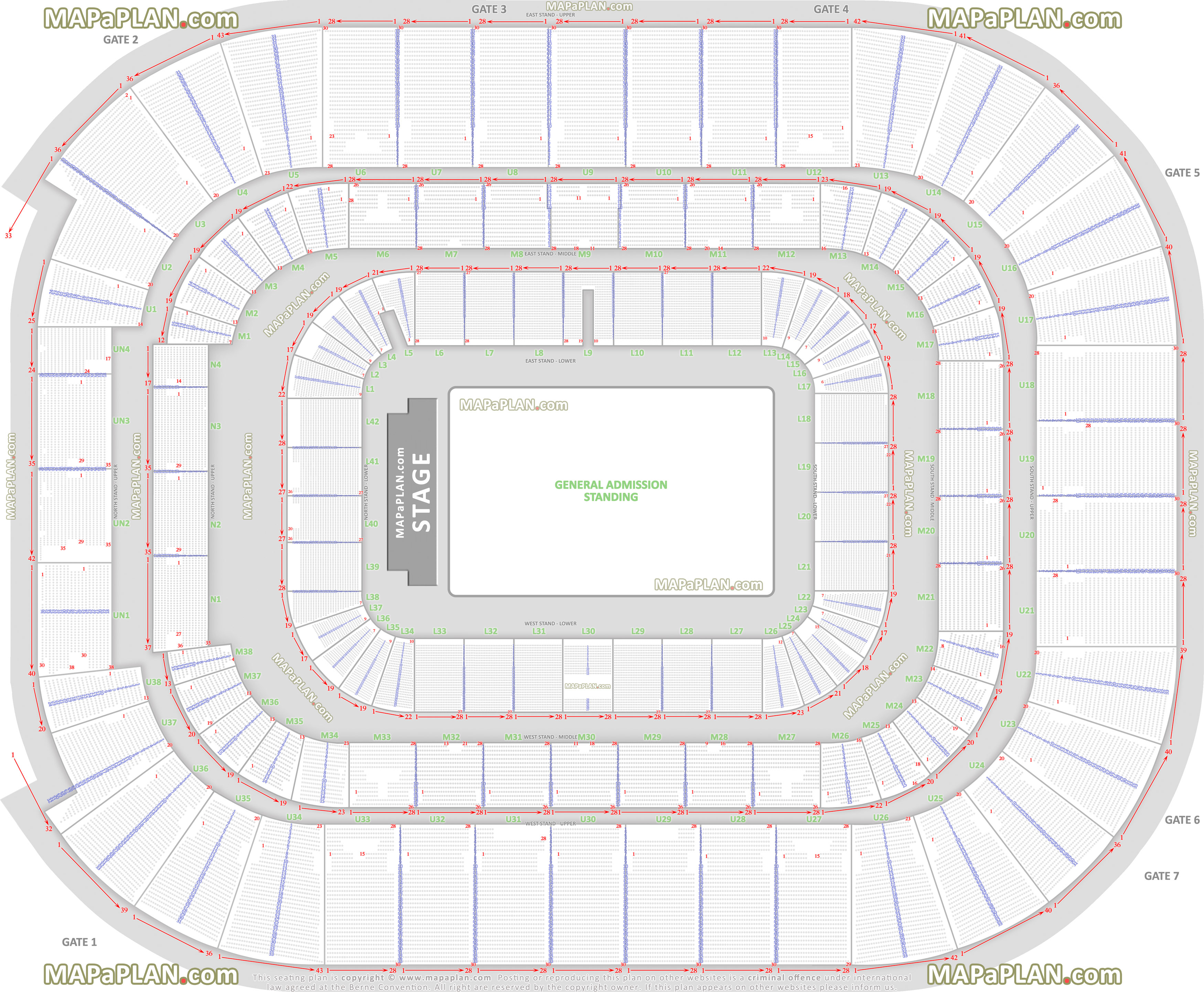 detailed seat row number concert chart general admission standing north east south west stand Cardiff Millennium Principality Stadium seating plan