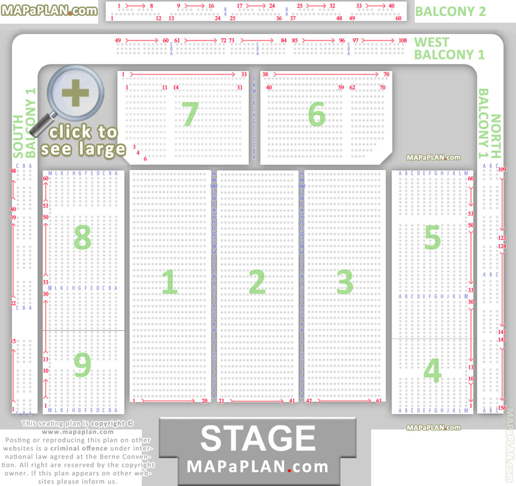 Detailed seat numbers chart with rows and blocks layout Cardiff Motorpoint Arena seating chart