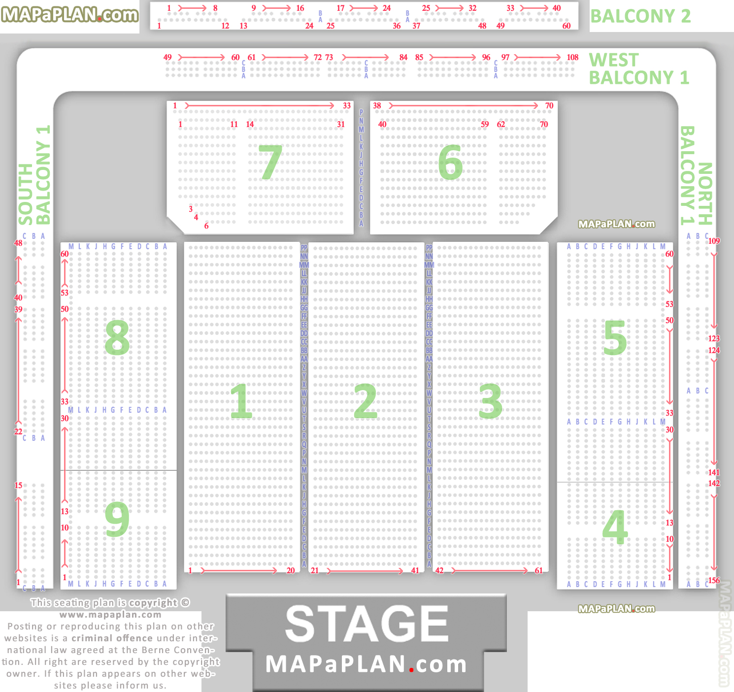 Detailed seat numbers chart with rows and blocks layout Cardiff International Utilita Arena seating chart