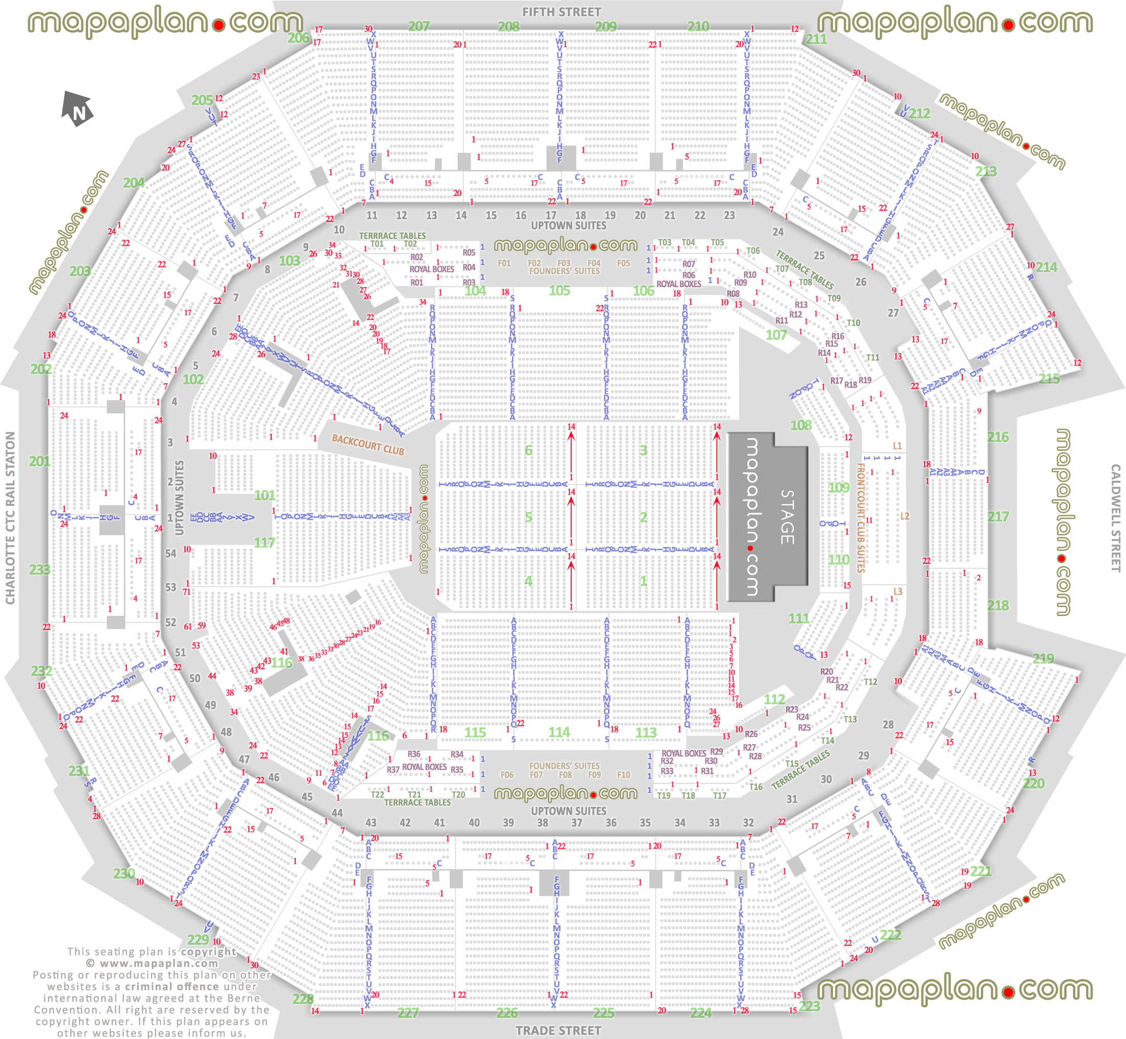 Charlotte Spectrum Center seat & row numbers detailed seating