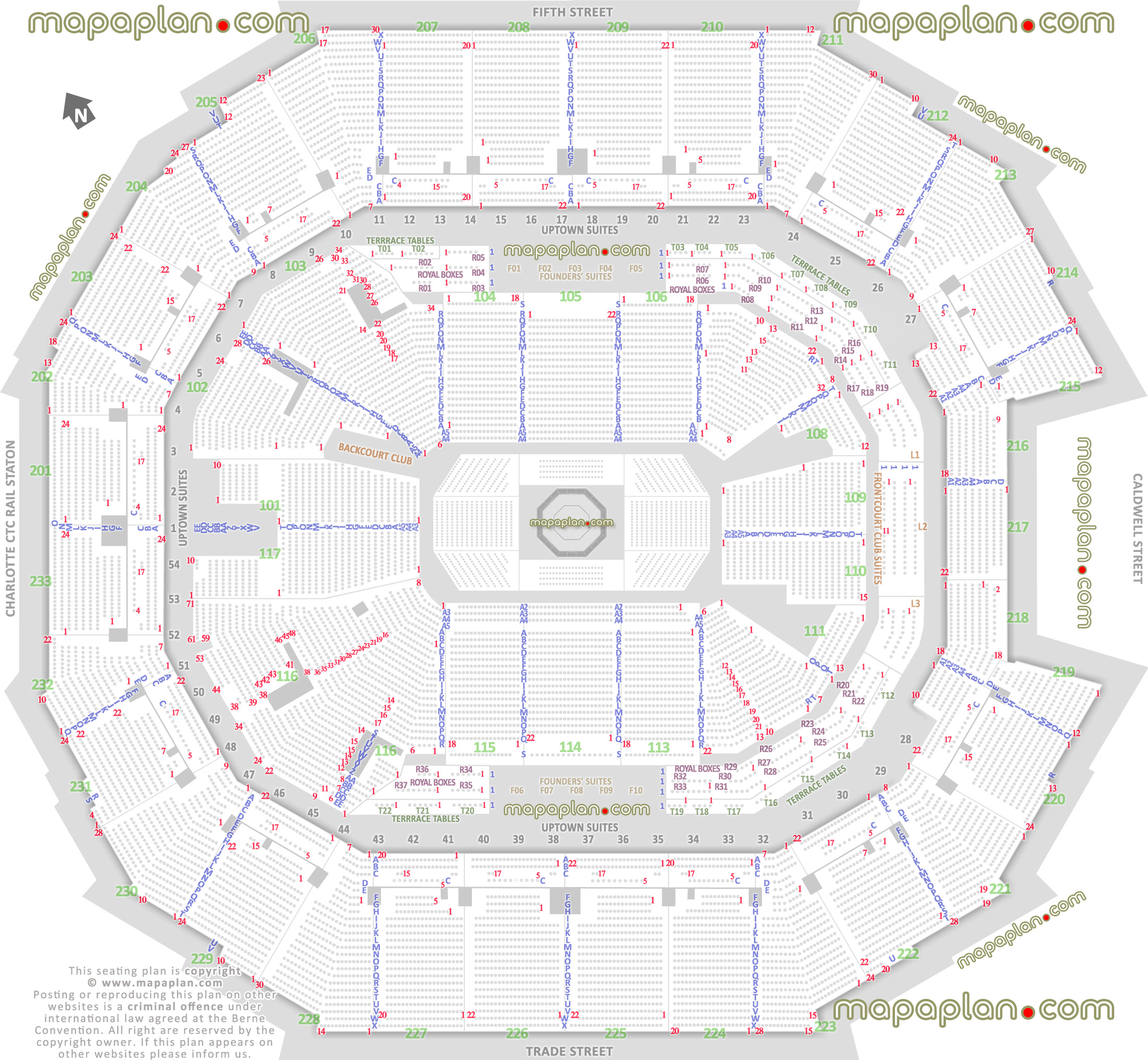 ufc mma fights charlotte north carolina usa detailed seating capacity arrangement arena row numbers layout lower upper level main entrance gate exits map west east south north detailed fully seated chart setup standing room only sro areas wheelchair disabled handicap accessible seats plan Charlotte Spectrum Center seating chart