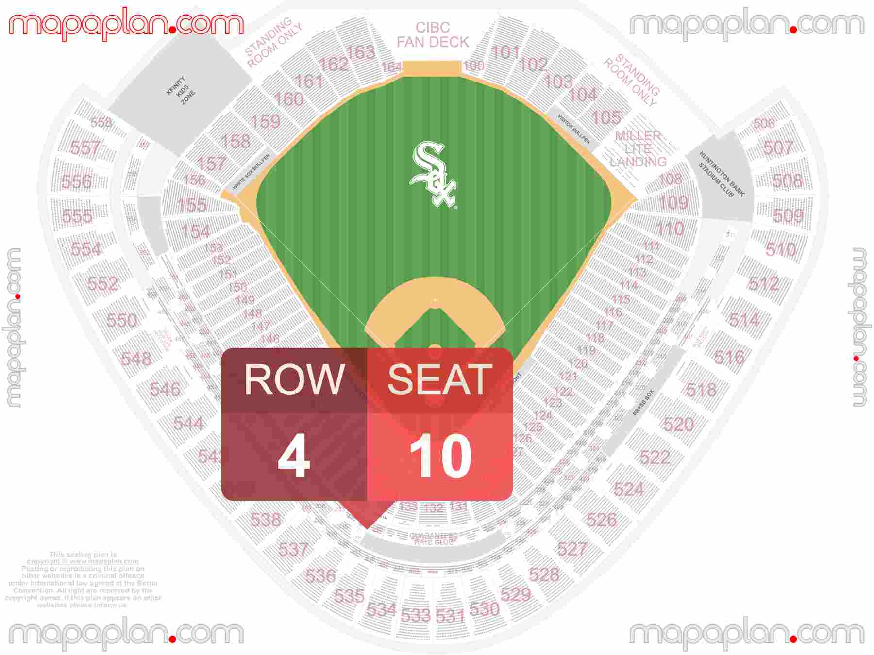 Chicago Guaranteed Rate Field seating chart Concert & White Sox Stadium Baseball detailed seat numbers and row numbering chart with interactive map plan layout