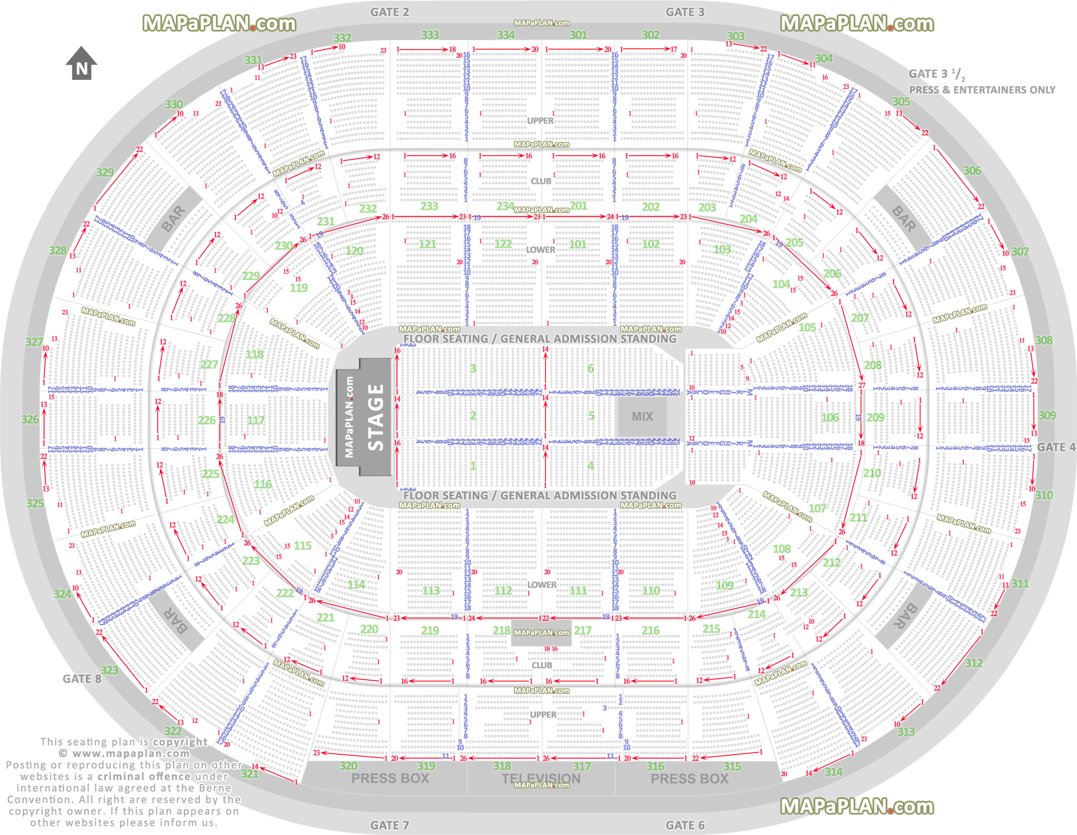 detailed seat row numbers end stage full concert sections floor plan arena lower club upper bowl layout Chicago United Center seating chart