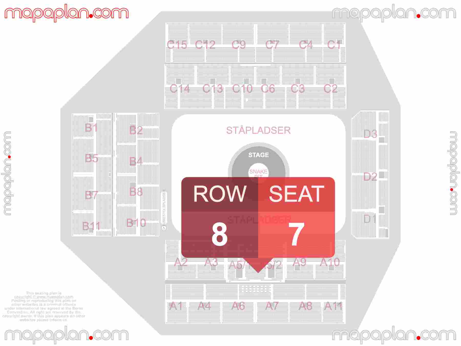 Copenhagen Parken Stadium seating plan Concert & Football København Parken Stadion konzert & fodbold arena siddeplan oversigt plantegning med gulv siddepladser og rkke nummerering - detailed seat numbers and row numbering plan with interactive map map layout