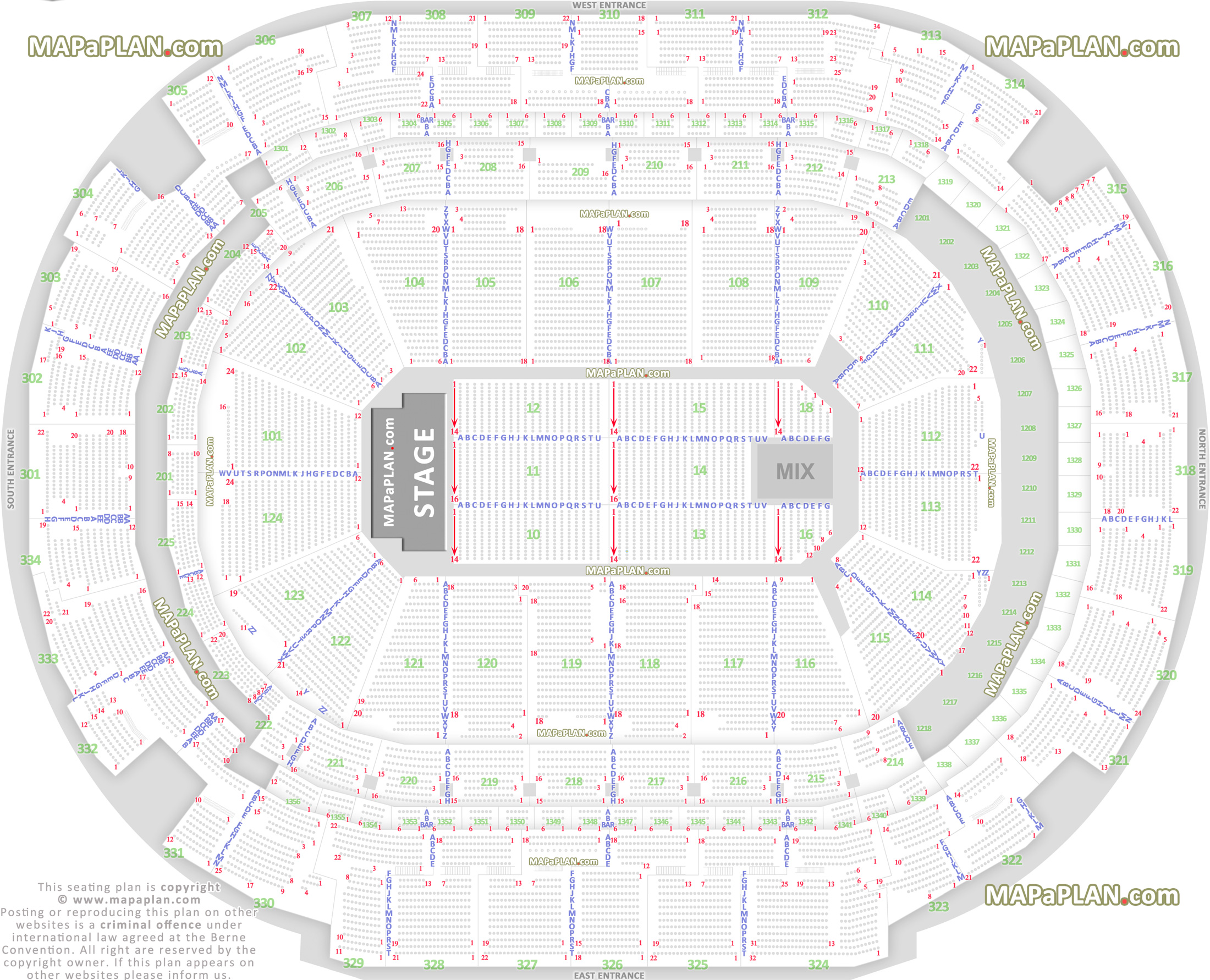 end stage concert plan of the hangar showing fully seated live floor chart without general admission ga zone Dallas American Airlines Center seating chart