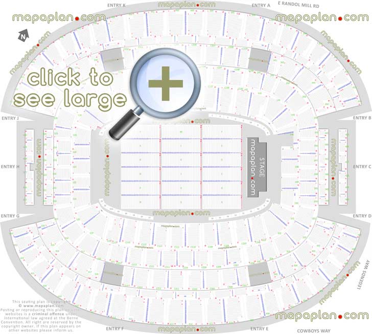 detailed seat row numbers end stage concert sections floor plan map virtual 3d interactive layout Dallas Cowboys ATT Stadium seating chart