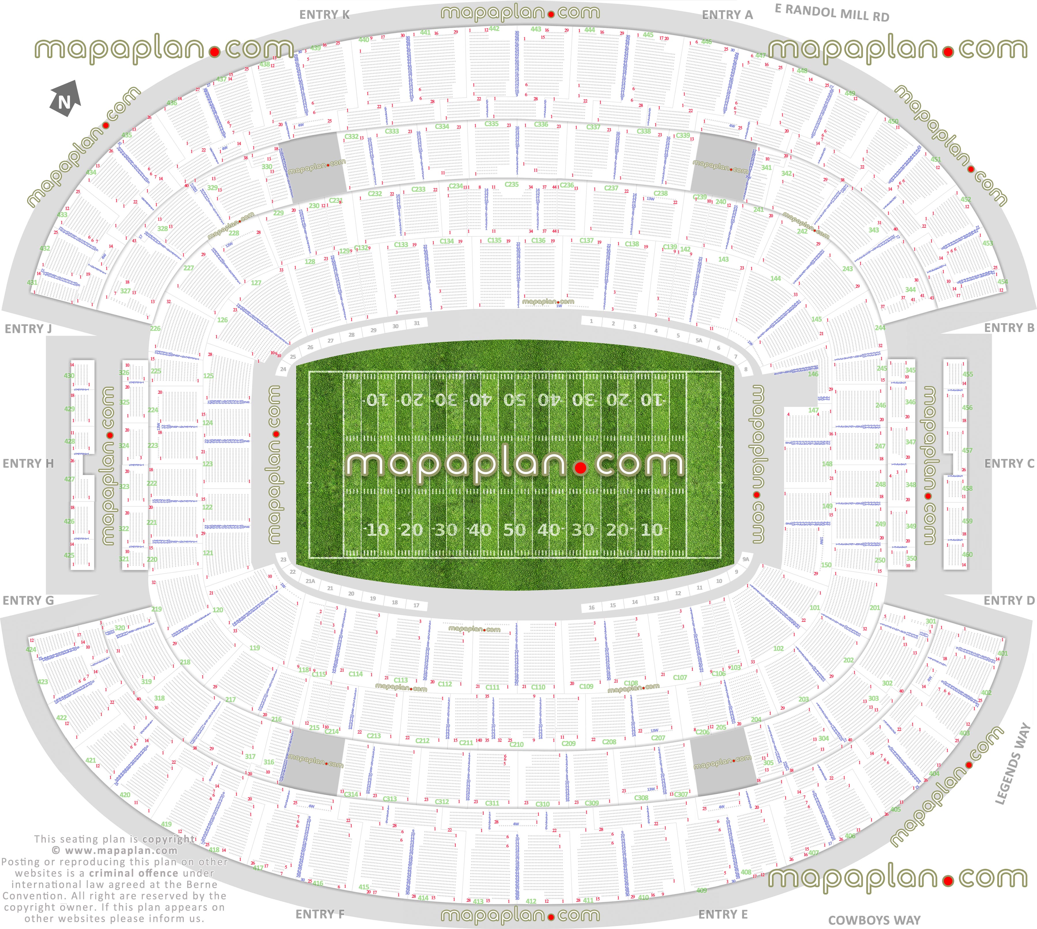 dallas cowboys stadium football plan nfl ncaa college games arena diagram individual find seat locator seats row best seats rows numbered hall fame main mezzanine upper concourse club level sections 101 102 103 106 107 108 109 110 111 112 113 114 115 118 119 120 121 122 123 124 125 126 127 143 144 Dallas Cowboys AT&T Stadium seating chart