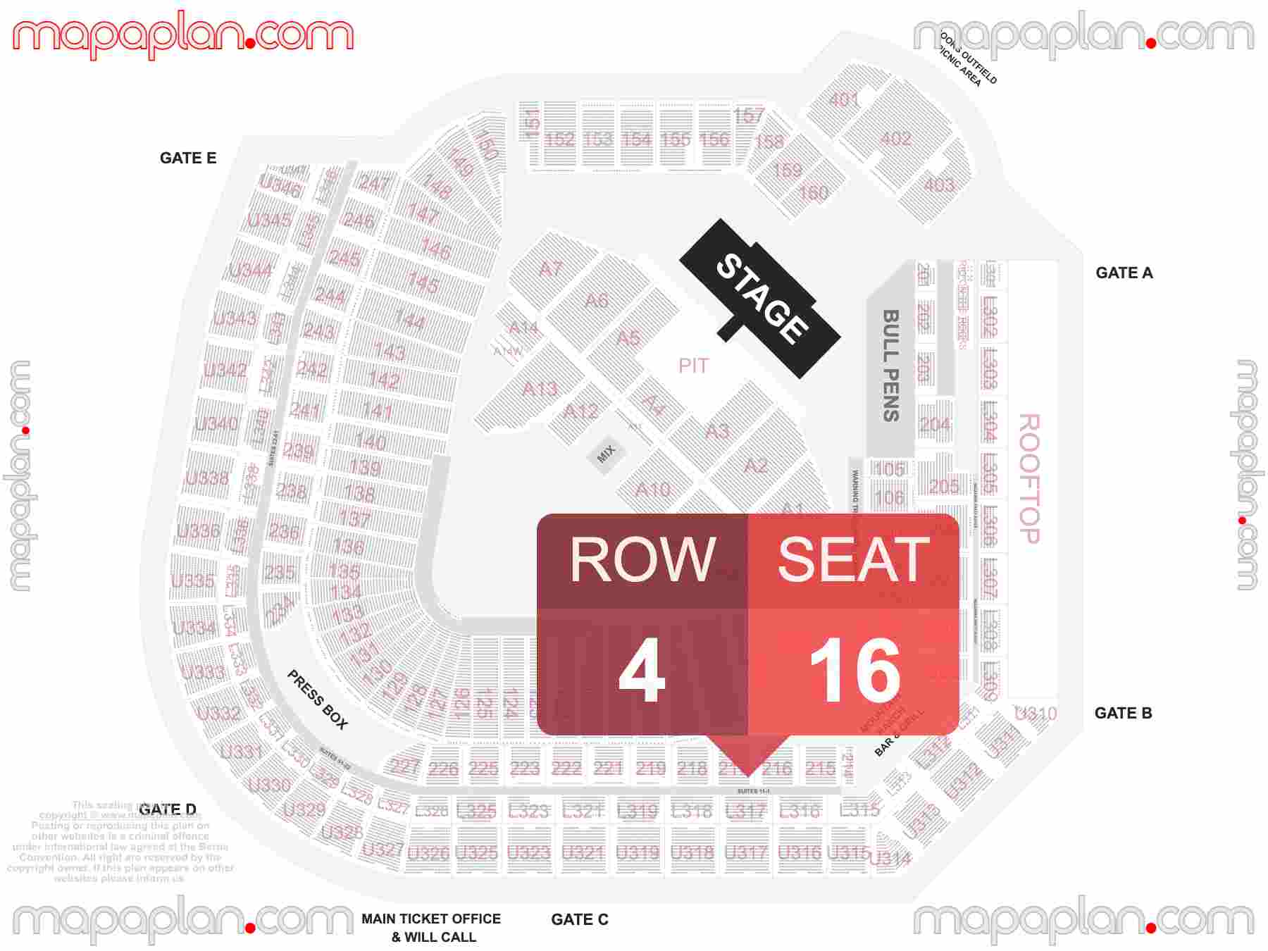 Denver Coors Field seating chart Concert & Colorado Rockies Stadium Baseball detailed seat numbers and row numbering chart with interactive map plan layout
